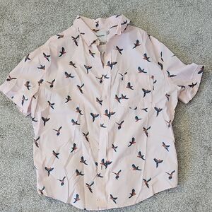 Goodfellow Pink Bird Print Button-Up Shirt